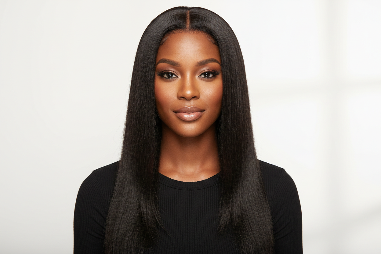 yaki straight wig on black woman